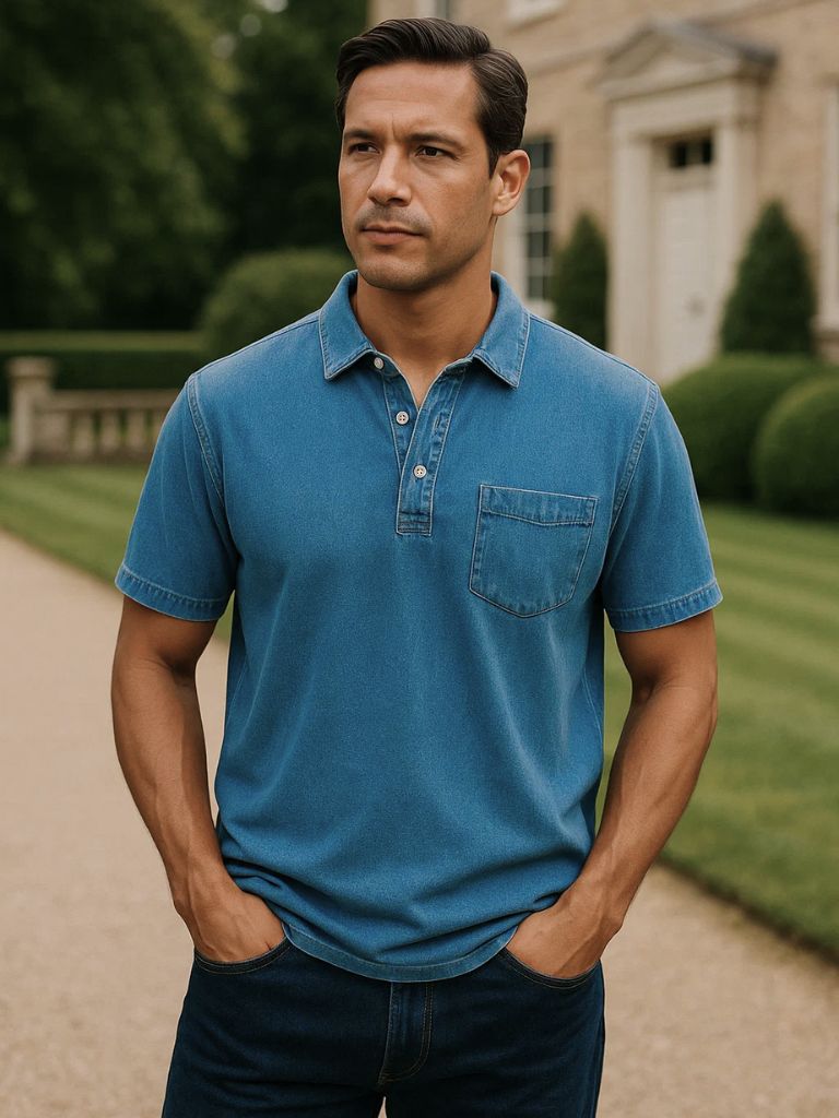 Lawrence | Denim-Look Pocket Polo Shirt