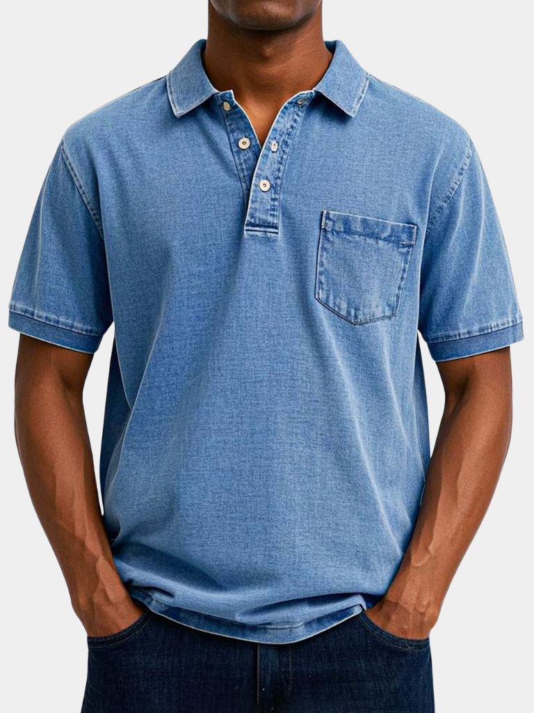 Lawrence | Denim-Look Pocket Polo Shirt