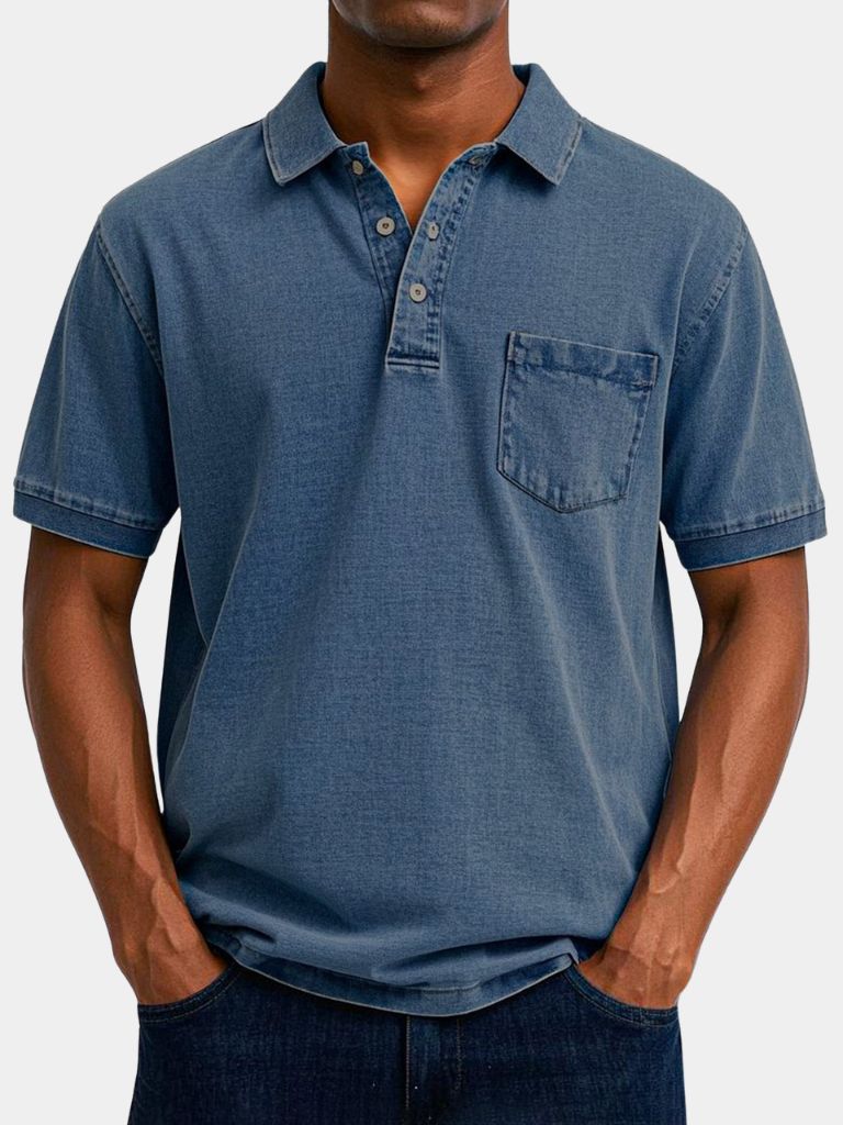 Lawrence | Denim-Look Pocket Polo Shirt