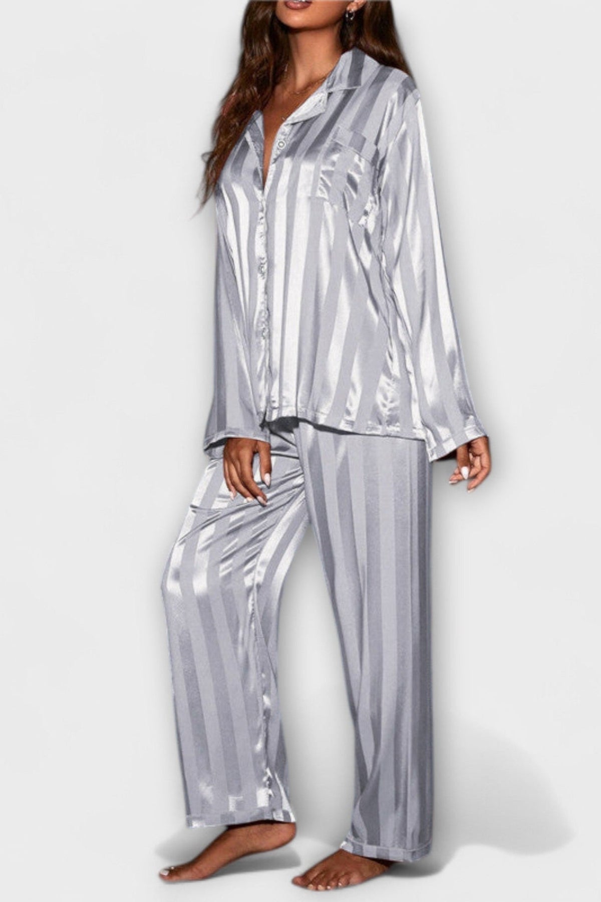Laura | Satin-Look Long-Sleeve Trouser Set