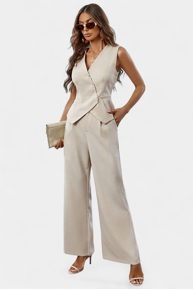 Laura | Asymmetric Waistcoat & Wide-Leg Trouser Set