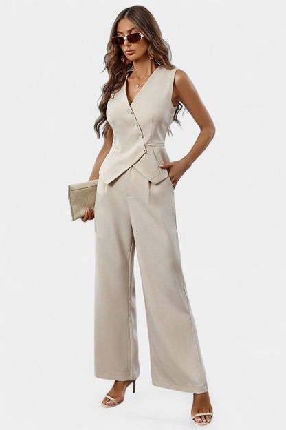 Laura | Asymmetric Waistcoat & Wide-Leg Trouser Set