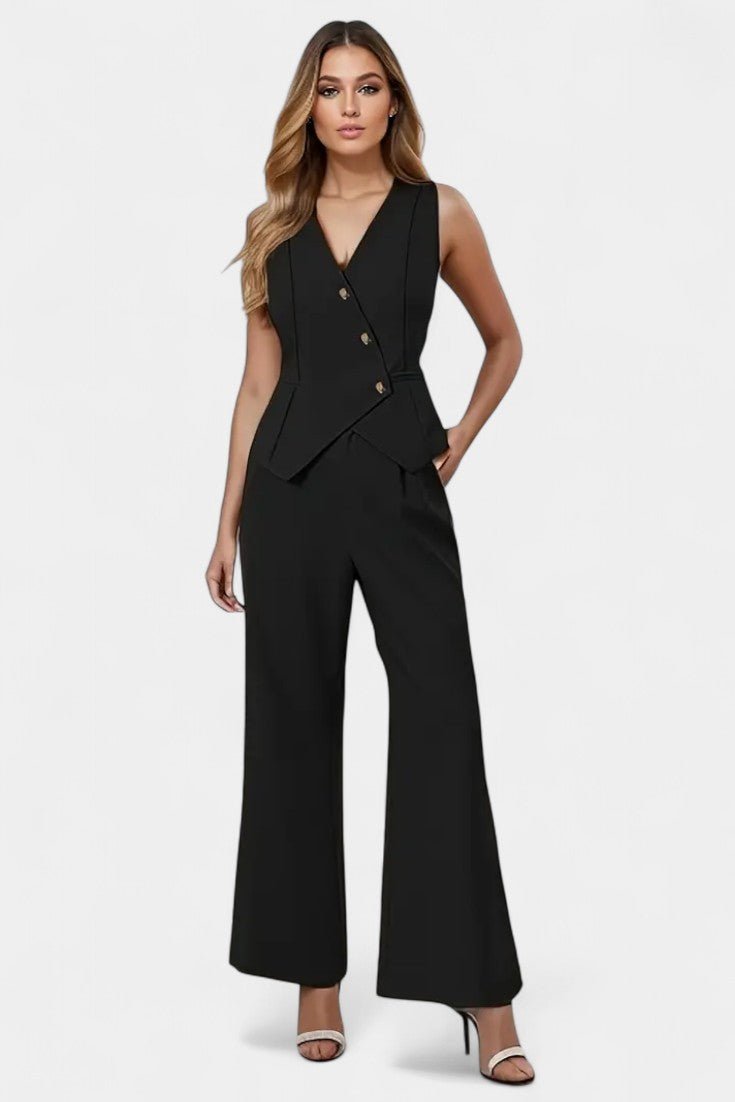 Laura | Asymmetric Waistcoat & Wide-Leg Trouser Set