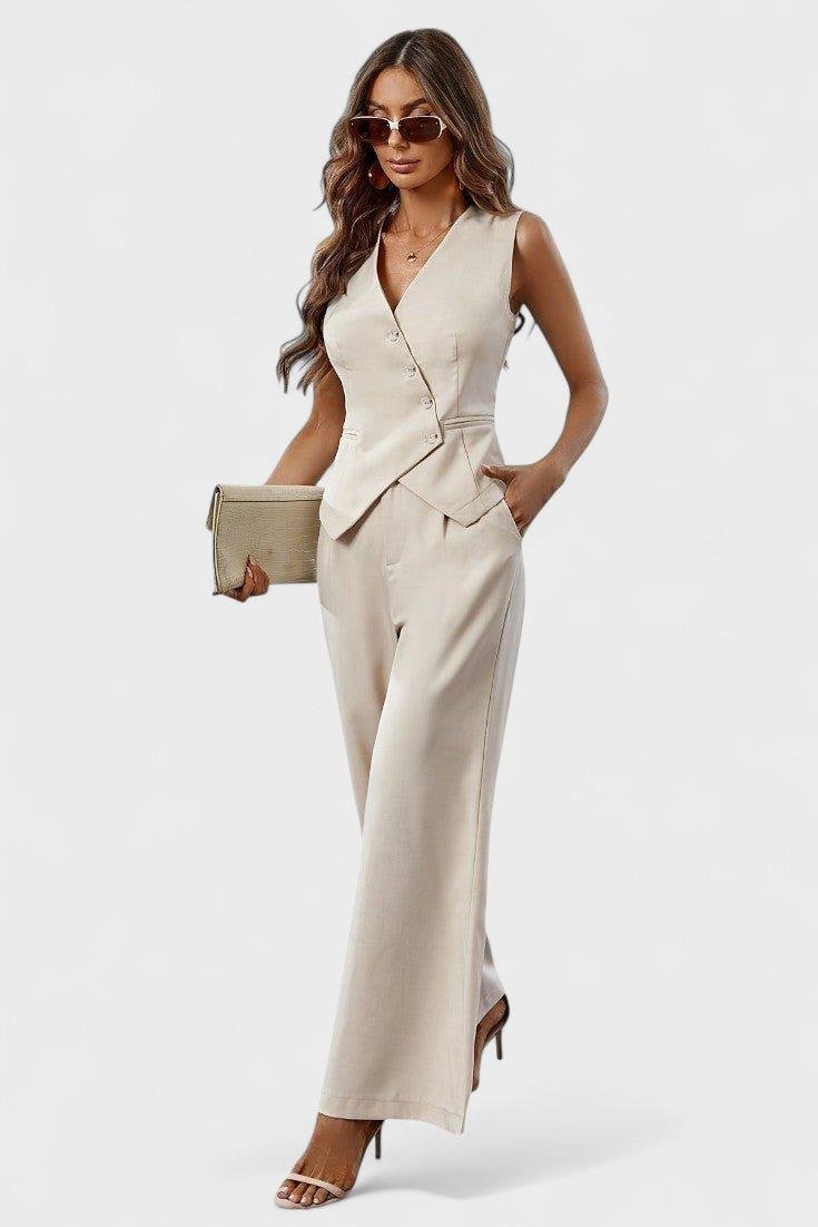 Laura | Asymmetric Waistcoat & Wide-Leg Trouser Set