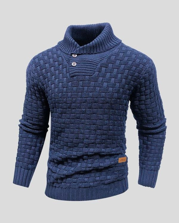 Laurie | Black Textured Button-Neck Jumper
