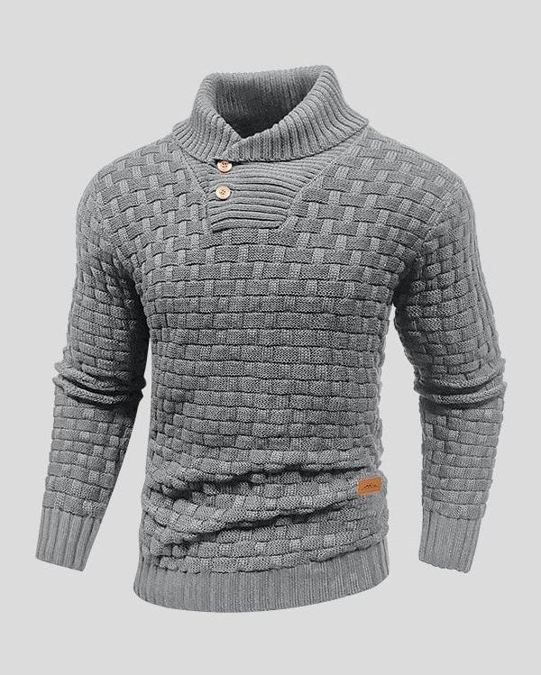 Laurie | Black Textured Button-Neck Jumper
