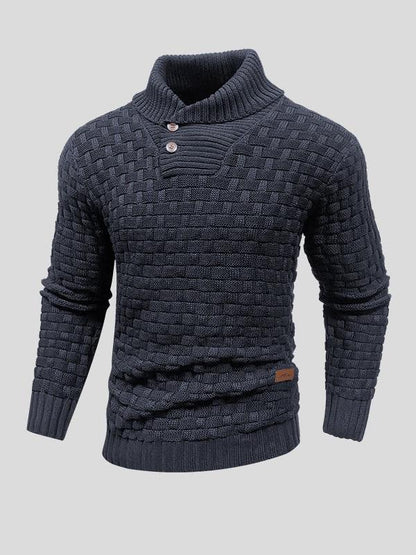 Laurie | Black Textured Button-Neck Jumper