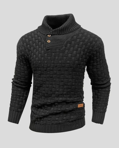 Laurie | Black Textured Button-Neck Jumper
