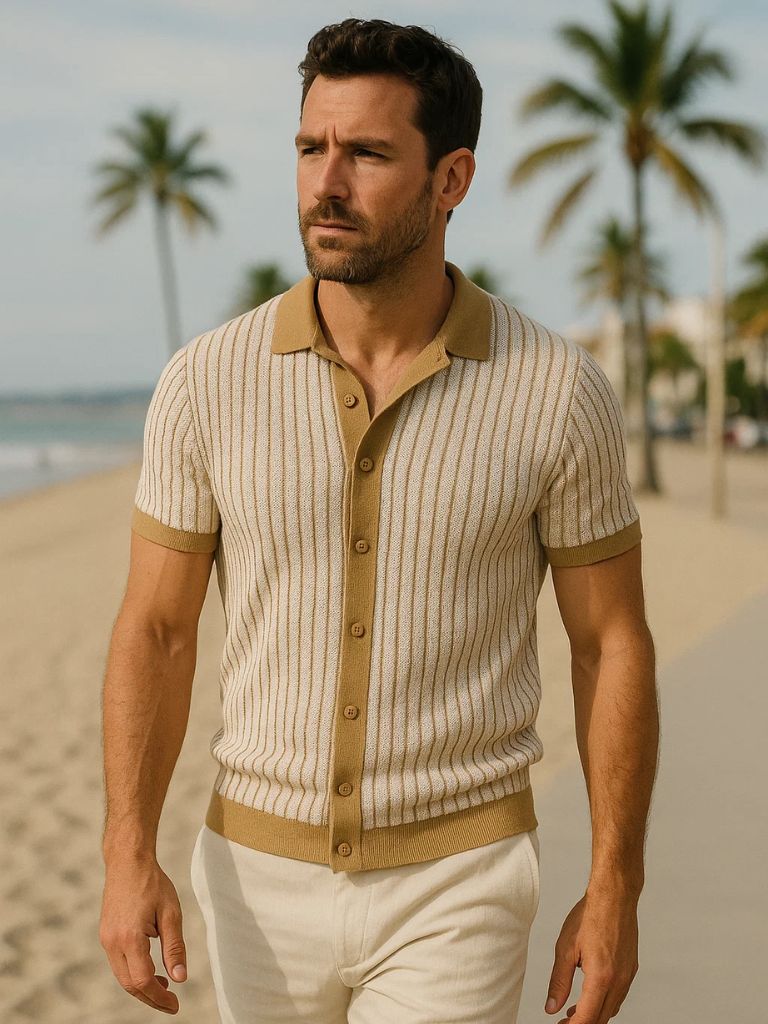 Lachlan | Striped Button-Front Knit Polo