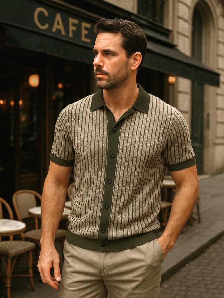 Lachlan | Striped Button-Front Knit Polo