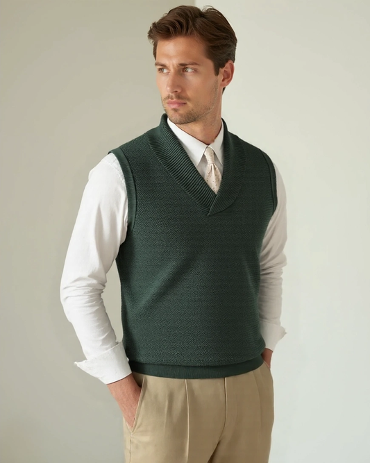 Lachlan | Green V-Neck Sleeveless Jumper