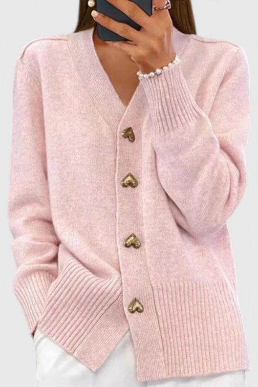 Leila | Cream V-Neck Button Cardigan