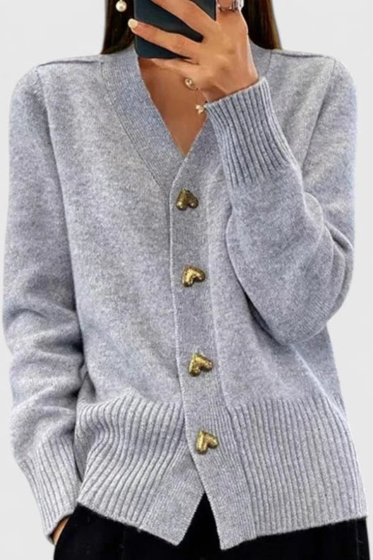 Leila | Cream V-Neck Button Cardigan