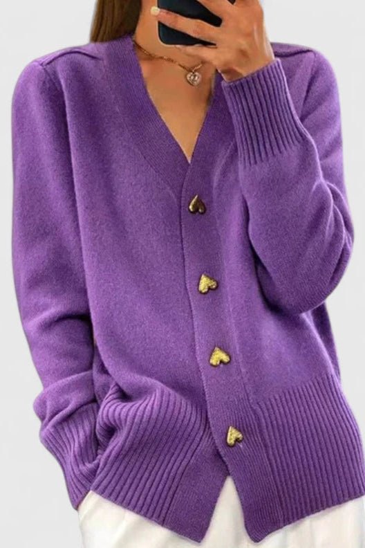 Leila | Cream V-Neck Button Cardigan