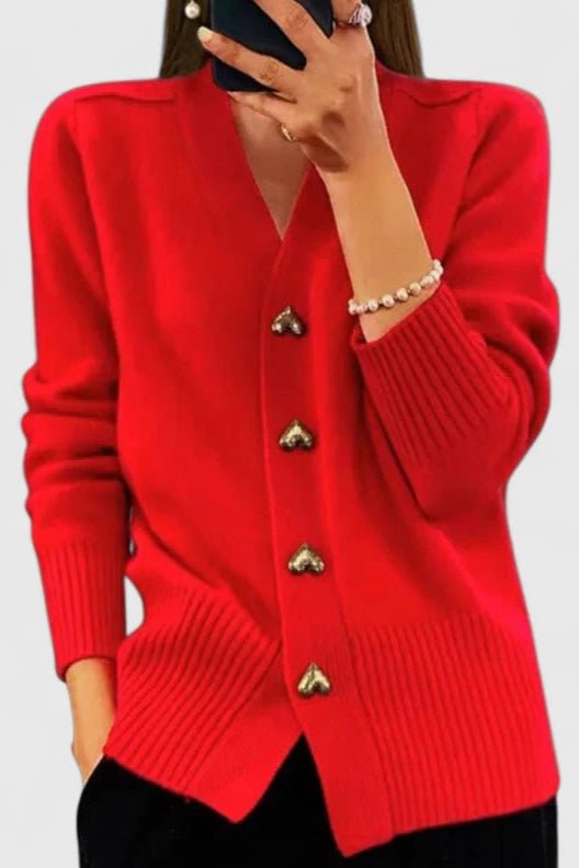 Leila | Cream V-Neck Button Cardigan