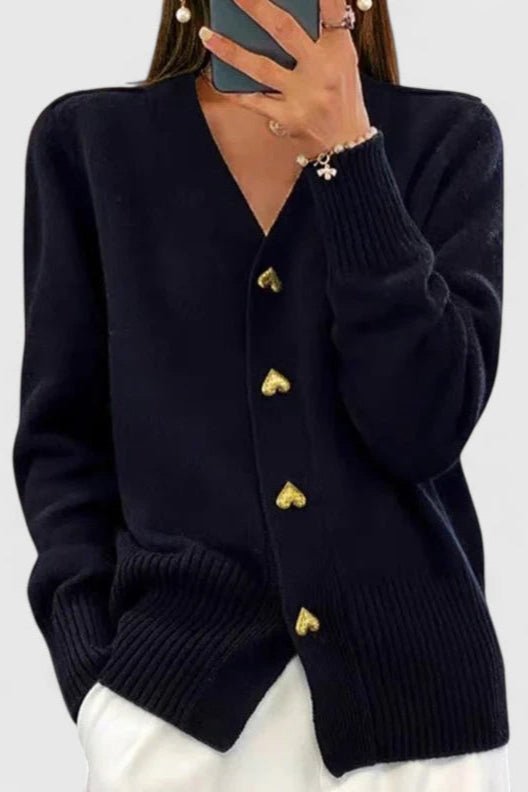 Leila | Cream V-Neck Button Cardigan