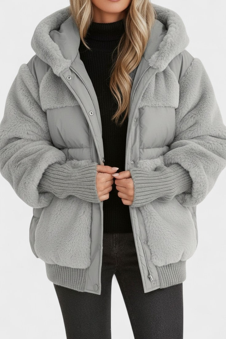 Lena | Camel Hooded Teddy Puffer Jacket