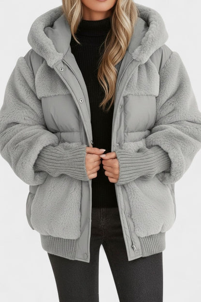 Lena | Camel Hooded Teddy Puffer Jacket