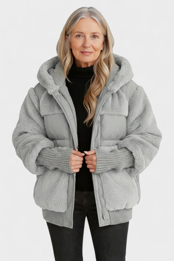 Lena | Camel Hooded Teddy Puffer Jacket