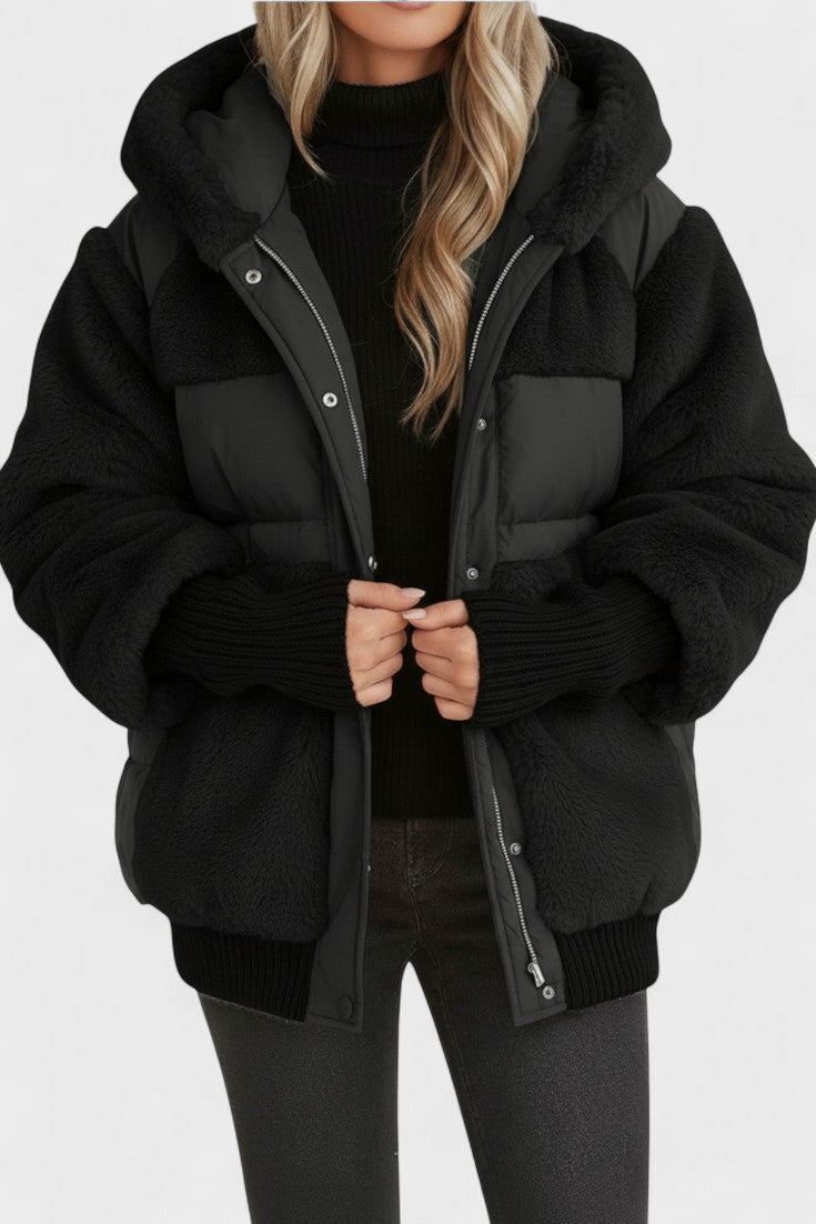 Lena | Camel Hooded Teddy Puffer Jacket