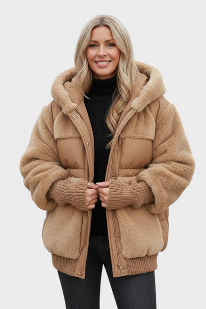 Lena | Camel Hooded Teddy Puffer Jacket