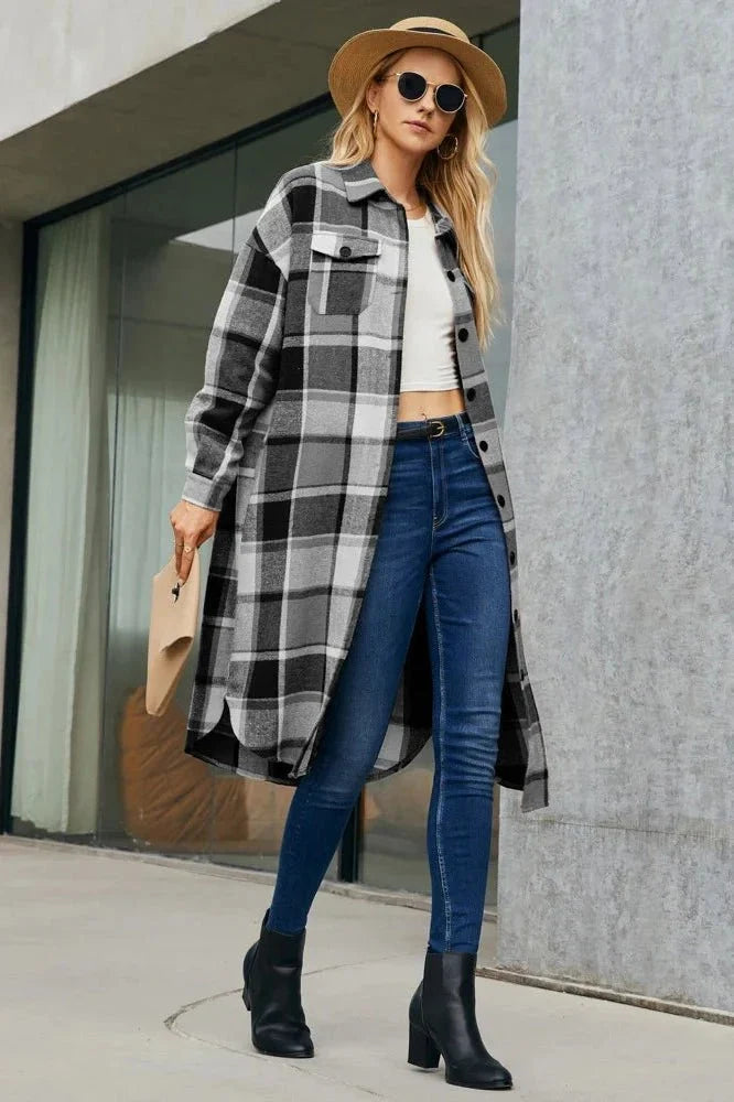 Leanne | Camel Check Retro Long Coat