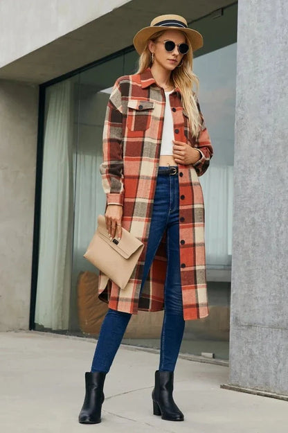 Leanne | Camel Check Retro Long Coat