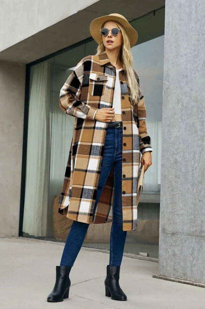 Leanne | Camel Check Retro Long Coat