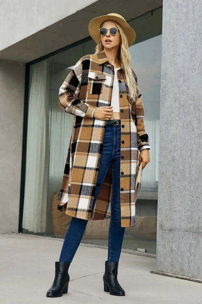 Leanne | Camel Check Retro Long Coat