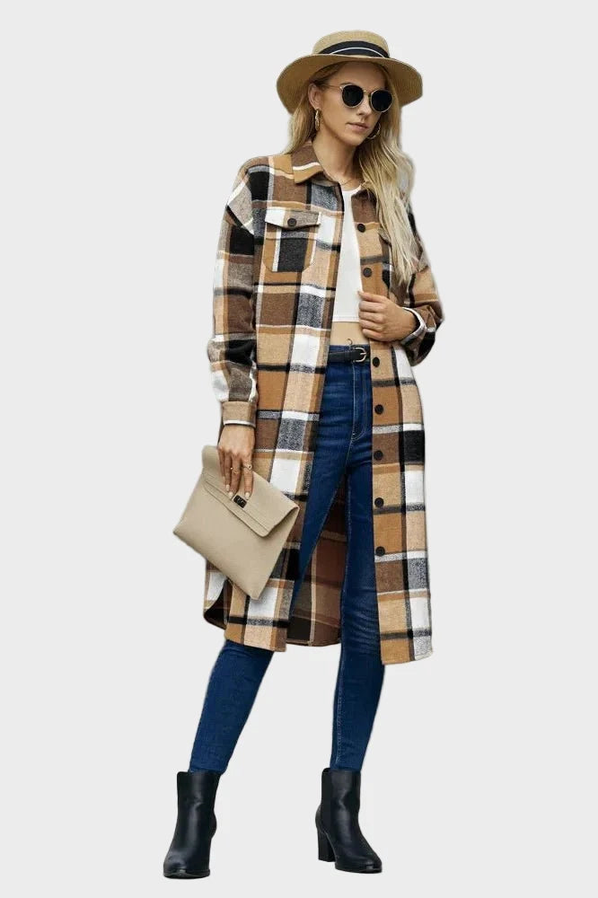 Leanne | Camel Check Retro Long Coat