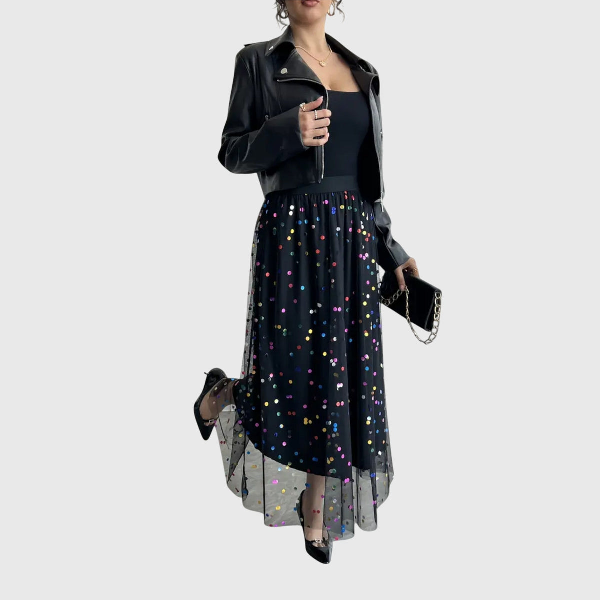 Leonie | Polka Dot Tulle Midi Skirt