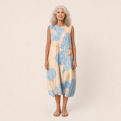 Libby | Blue Oversized Floral Sleeveless Midi Dress