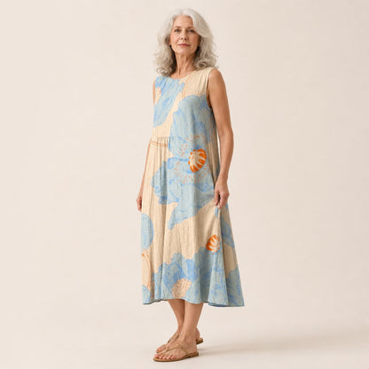 Libby | Blue Oversized Floral Sleeveless Midi Dress