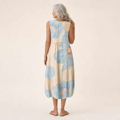 Libby | Blue Oversized Floral Sleeveless Midi Dress