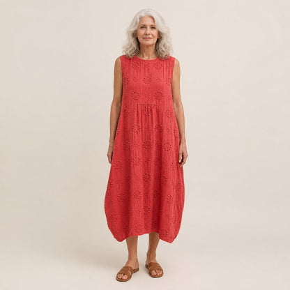 Anita | Red Textured Sleeveless Midi Dress
