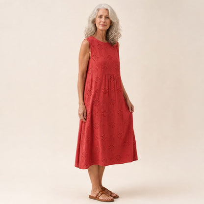 Anita | Red Textured Sleeveless Midi Dress