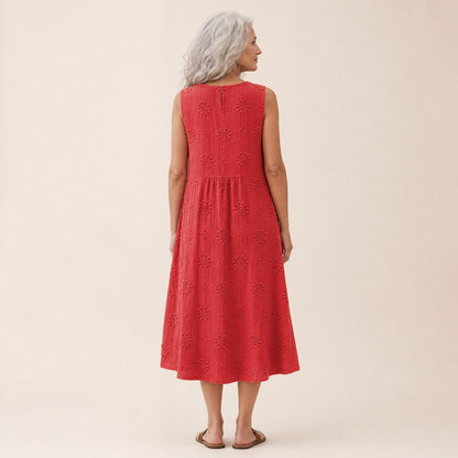 Anita | Red Textured Sleeveless Midi Dress
