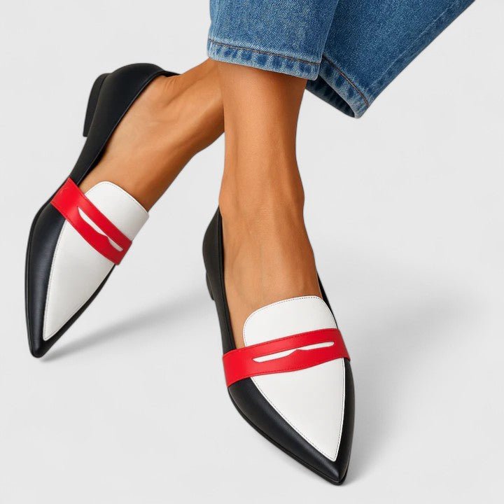 Lizzie | Black, White & Red Pointed Loafers