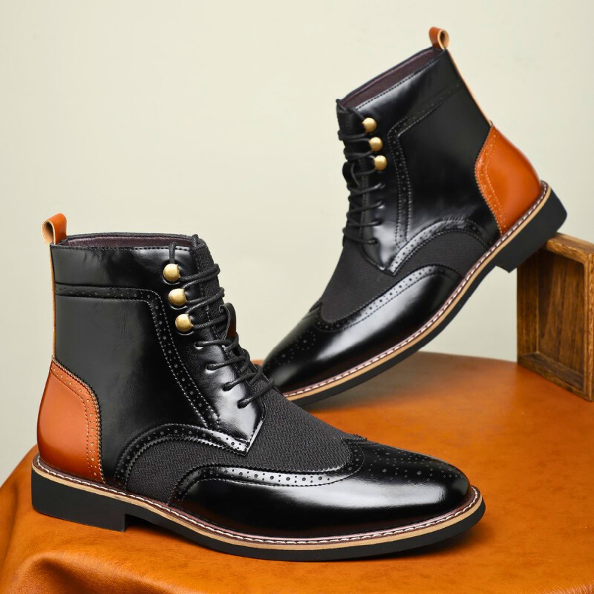 Leonard | Tan Brogue Lace-Up Boots