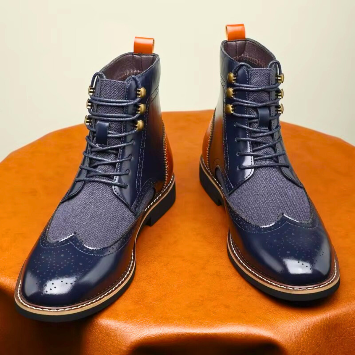 Leonard | Tan Brogue Lace-Up Boots