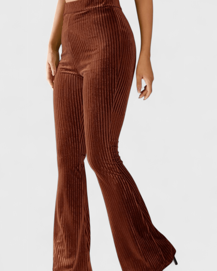 Lisa | Brown Ribbed Flared Trousers