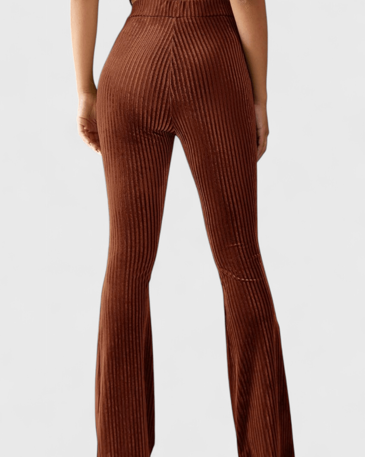 Lisa | Brown Ribbed Flared Trousers