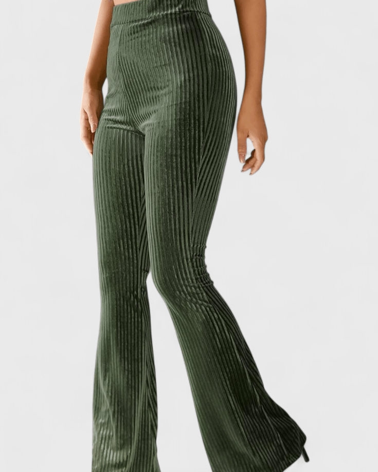 Lisa | Brown Ribbed Flared Trousers