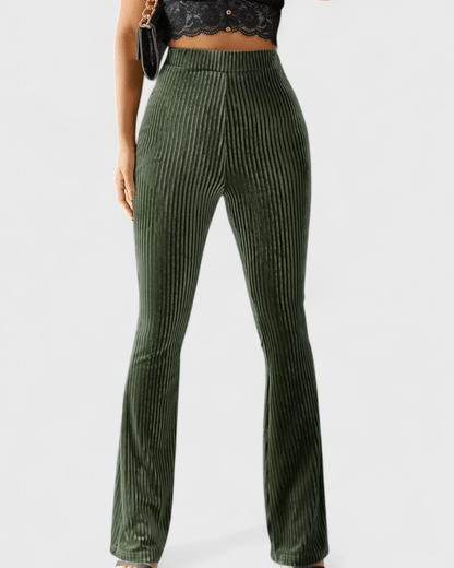 Lisa | Brown Ribbed Flared Trousers