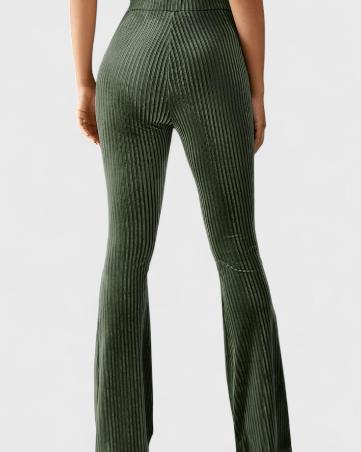 Lisa | Brown Ribbed Flared Trousers