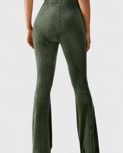 Lisa | Brown Ribbed Flared Trousers