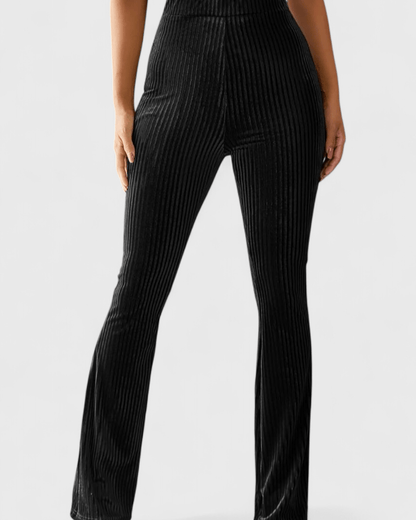 Lisa | Brown Ribbed Flared Trousers