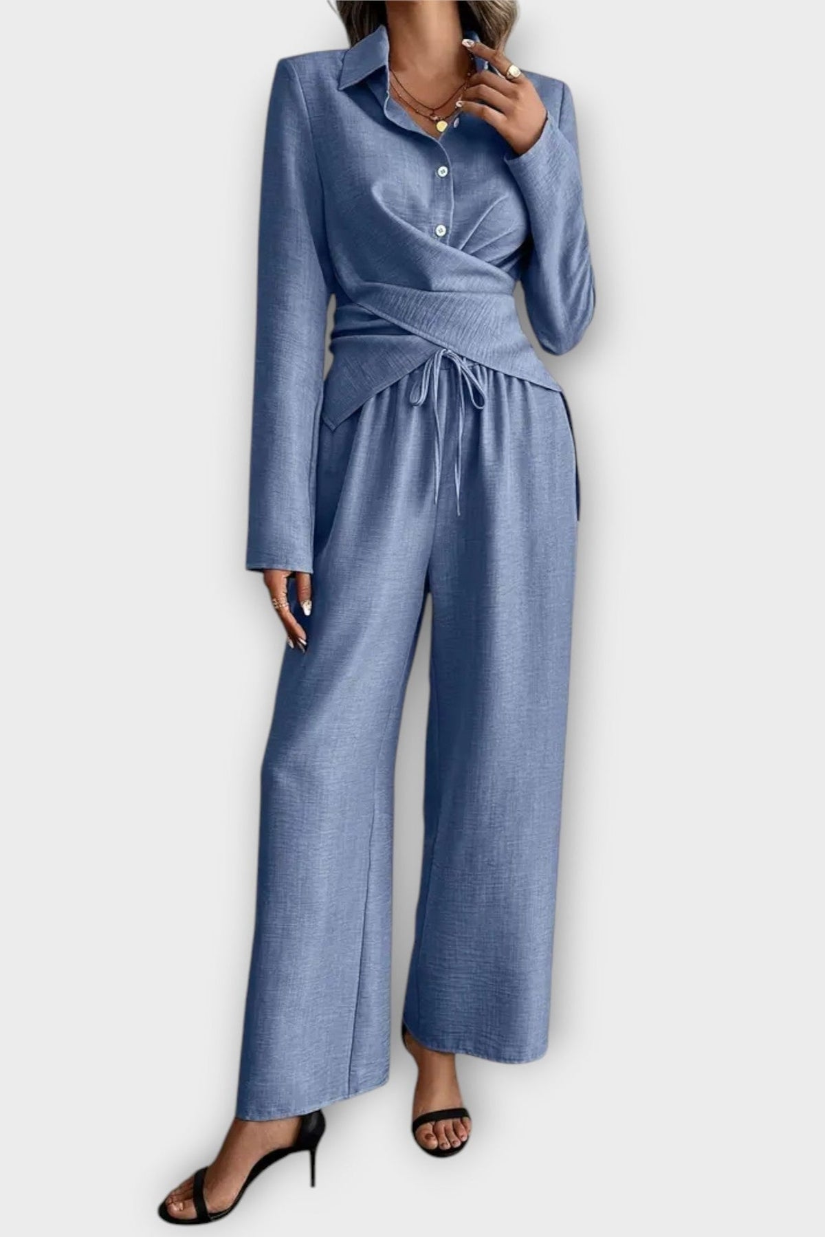 Olivia | Wrap-Front Long-Sleeve Trouser Set