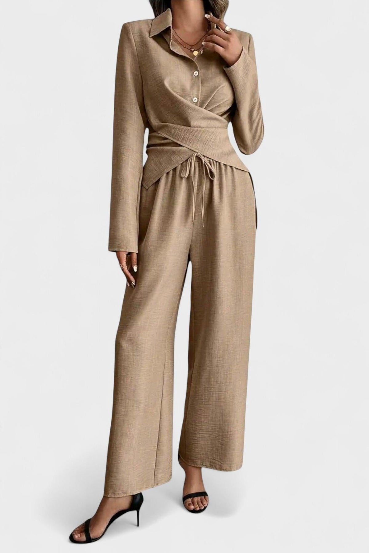Olivia | Wrap-Front Long-Sleeve Trouser Set
