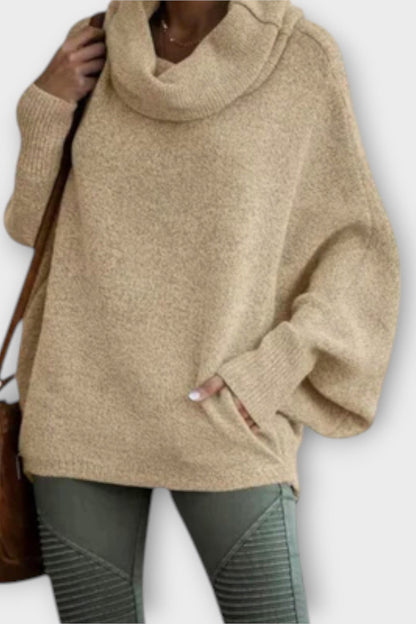 Olivia | Beige Relaxed Funnel-Neck Jumper